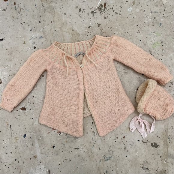 Unbranded Matching Sets Vintage 93s1940s Girls Knit Sweater Hat Set